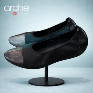 Arche Onyqua Black Teal Leather Suede Slip-On Flats 41 9.5